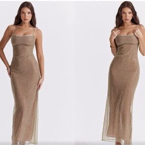 House of cb size small glitter gold maxi dress